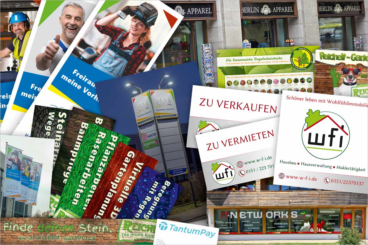 Firmenschilder + Werbebanner der Werbeagentur und Kreativagentur für das Ländle / Vorarlberg